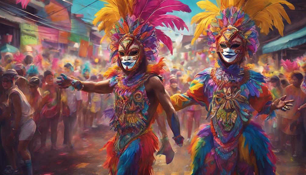 colorful masks and dancing