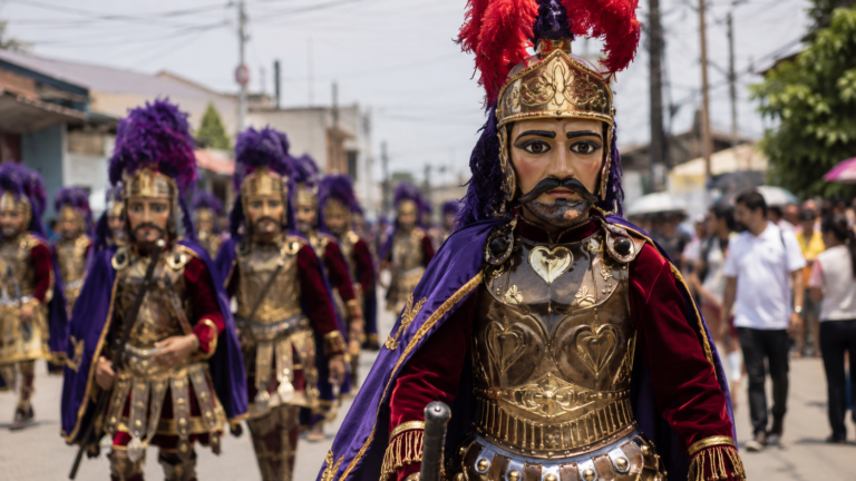 Moriones Festival performer in a Roman centurion mask in Marinduque