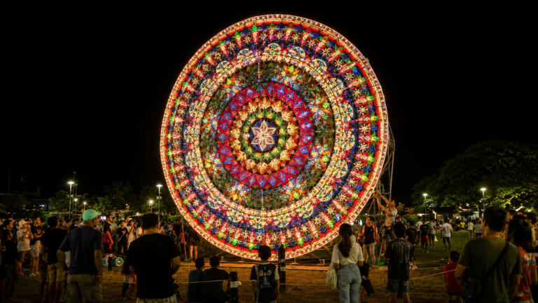 Illuminated giant parol at the Giant Lantern Festival in San Fernando, Pampanga